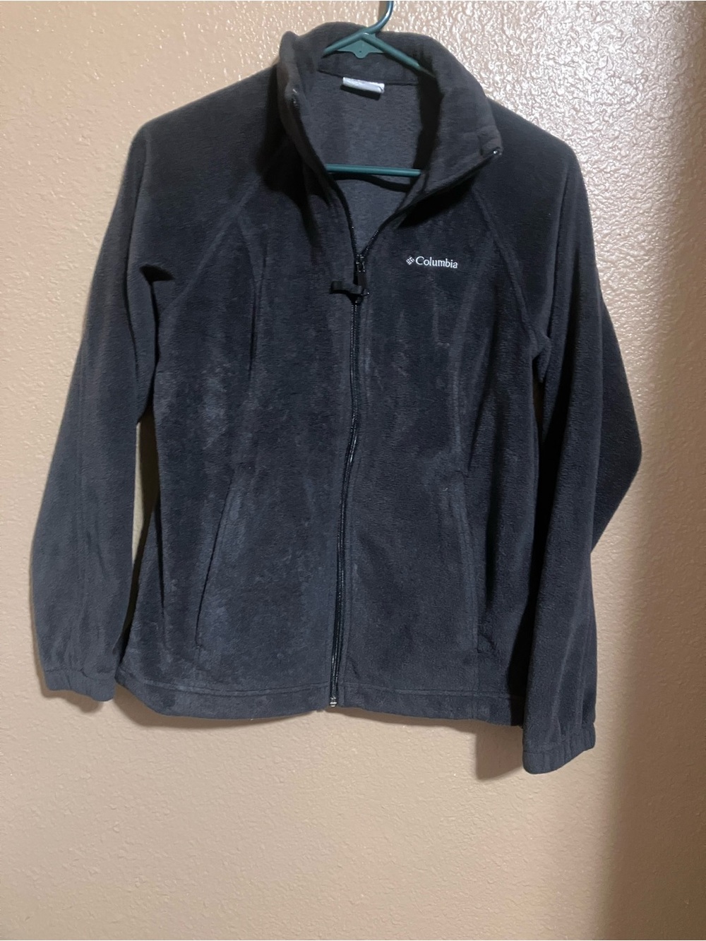 Columbia Black Fleece Jacket with Blue Logo Detail